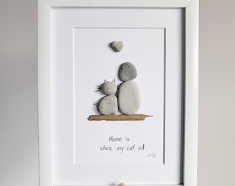 Andressâ - Personalized sea glass picture "Home is..." - Handcrafted maritime decoration from the Baltic Sea