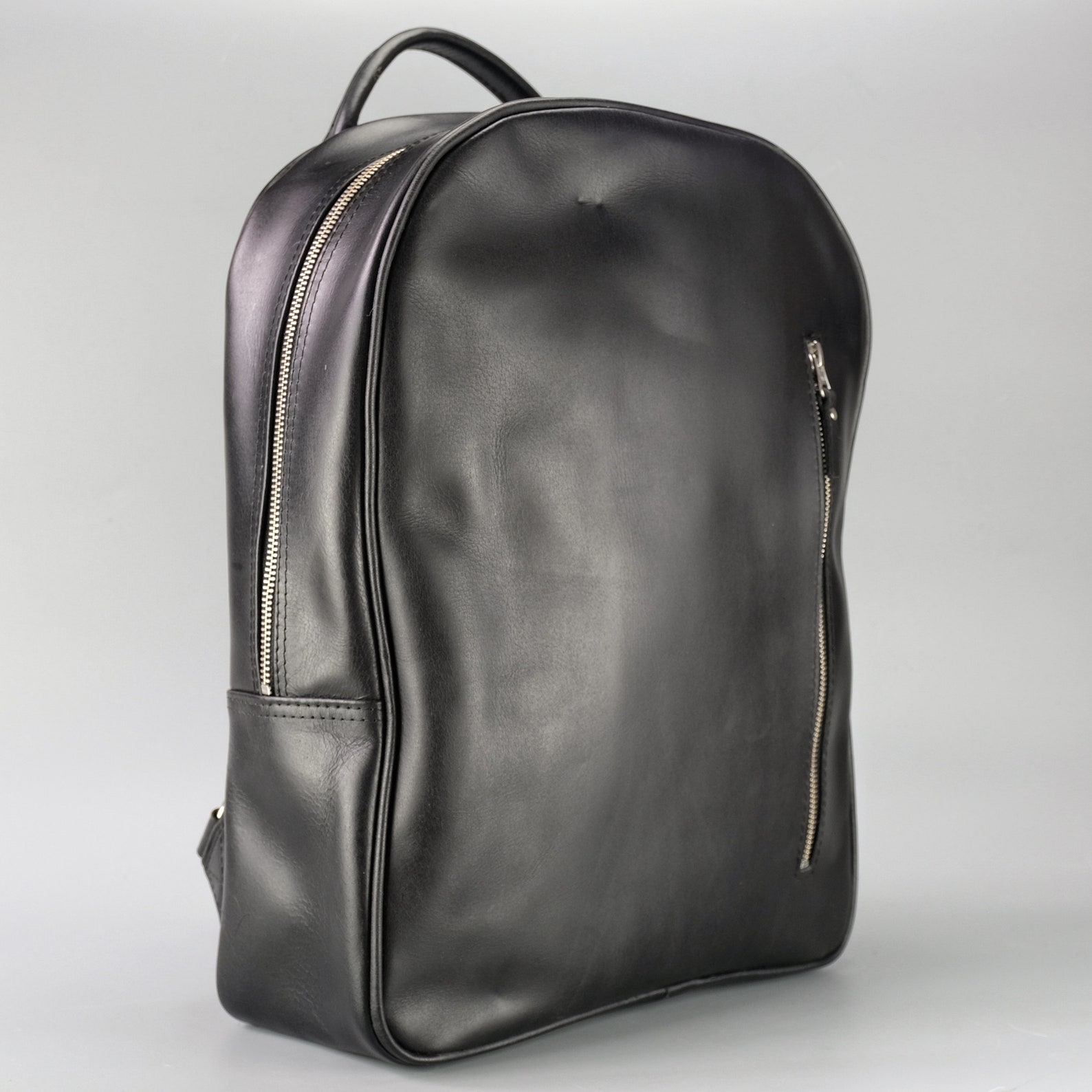 mens black leather laptop backpack