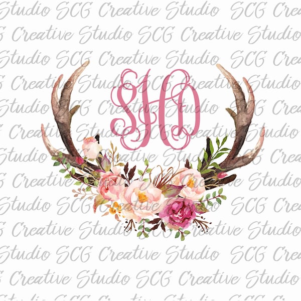 Watercolor antler digital design - floral,  digital design, sublimation design - instant download - png, tribe design - deer