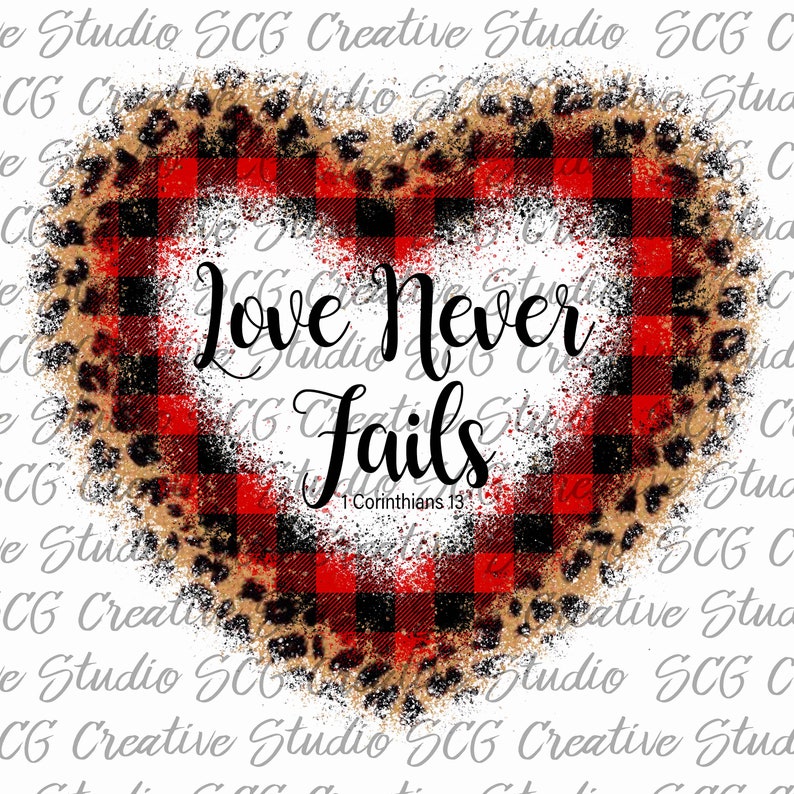Love Never Fails Heart Frame Cheetah Sublimation Designs Image 0