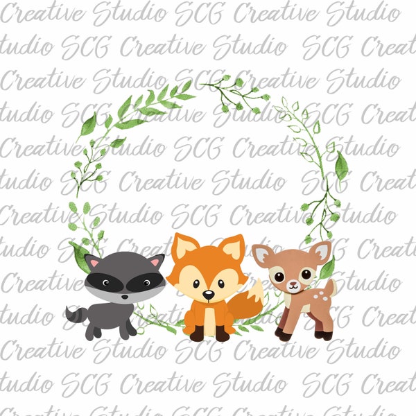 Woodland animals Sublimation Digital - monogram border - digital design - instant download - png - fox, raccoon, deer