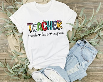 Teach Love Inspire Teacher PNG: School Shirt Design (Digital Download)