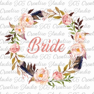 Sublimation Designs Downloads - bride - wedding - floral wreath -  watercolor - digital design - instant download