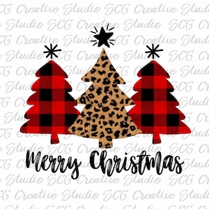 Merry Christmas trees Sublimation Designs Downloads - digital - Christmas trees - plaid - instant download - leopard cheetah