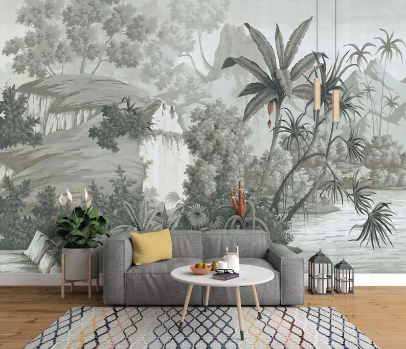 Dark Forest Wallpaper Monochrome Jungle Wall Mural Landscape Wall Art Natural Home Decor Living Room Bedroom Cafe Design