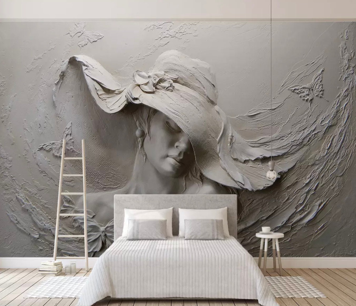 Sculpture Wallpaper 3D Embossed Wall Mural Pretty Woman Cement Wall Art Living Room Bedroom Cafe Design