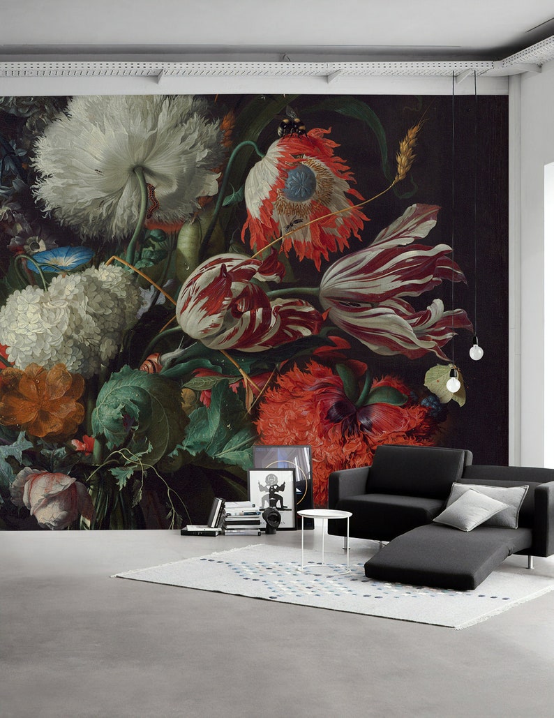 Dutch Dark Fl Wallpaper Tulip Flower Wall Mural Colorful Bouqet Print Art Living Room Bedroom