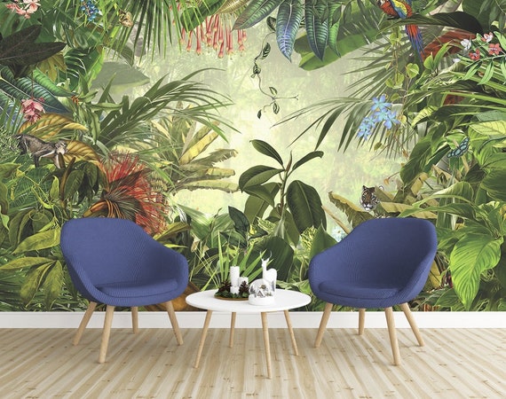 Forest Wallpaper Tropical Leaf Wall Mural Exotic Jungle Wall Print Natural Home Decor Cafe Design Living Room Bedroom
