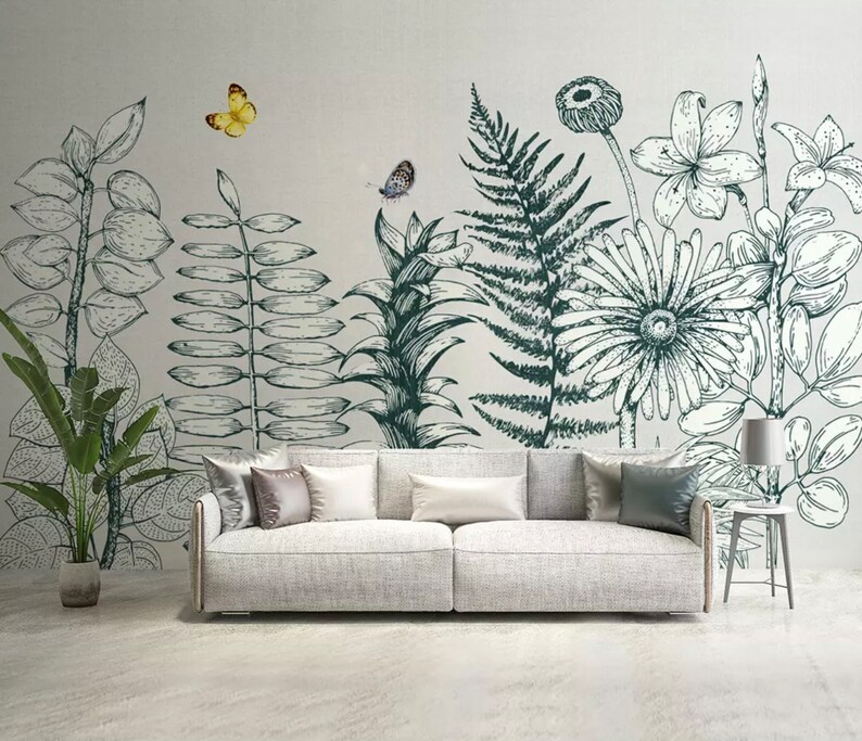 Wall Decals Murals Leaf Wallpaper Monochrome Leaf Pattern Wall