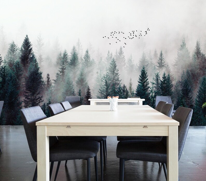 Dark Forest Wallpaper Misty Jungle Wall Mural Landscape Wall Print Rustic Home Decor Cafe Design Living Room Bedroom