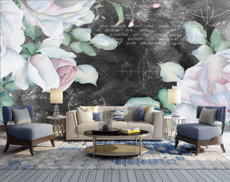 Floral Wallpaper Rose Flower In Blackboard Wall Murals Pink Bouqets Wall Print Modern Home Decor Cafe Design Livingroom