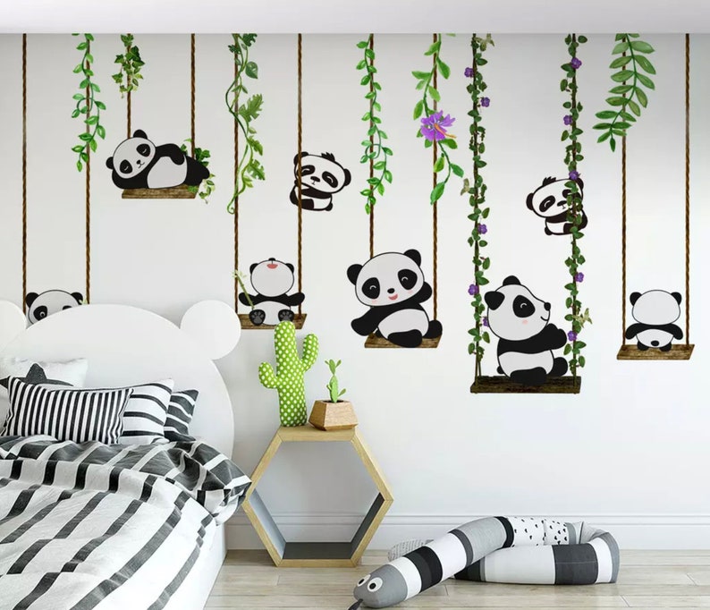 Kids Wallpaper Panda Wall Mural Animal Wall Art Nursery Wall Decor Girls Boys Bedroom Childroom Baby Room Murals