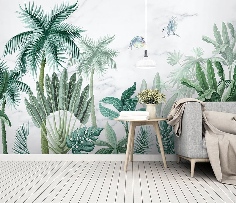 Forest Wallpaper Palm Tree Wall Mural Tropical Jungle Wall Print Exotic Home Decor Cafe Design Living Room Bedroom