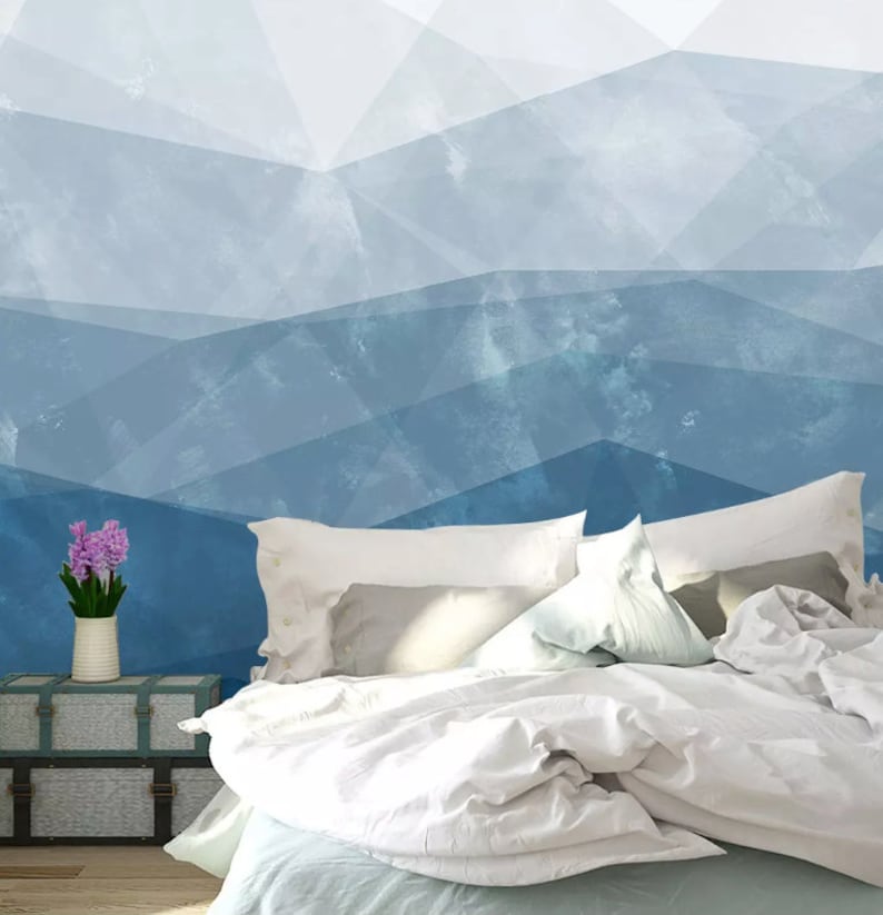 Abstract Wallpaper Soft Geometric Wall Mural Triangle Wall Decor Mediterranean Home Decor Living Room Bedroom