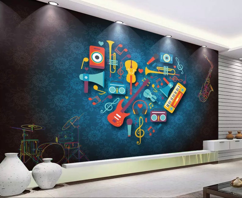Music Wallpaper Colorful Music Instruments Wall Mural Guitar Wall Art Modern Cafe Decor Living Room Bedroom Music Wallpaper Colorful Music Instruments Wall Mural Guitar Wall Art Modern Cafe Decor Living Room Bedroom