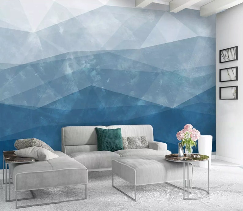 Abstract Wallpaper Soft Geometric Wall Mural Triangle Wall Decor Mediterranean Home Decor Living Room Bedroom