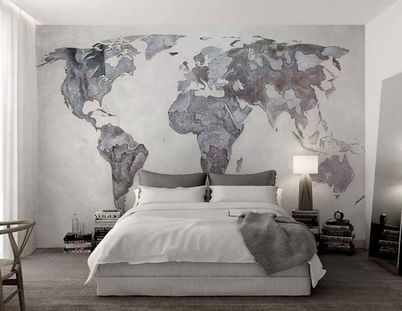 Map Wallpaper Monochrome World Wall Mural Retro Home Decor Vintage Cafe Design Young Room Architectural Office