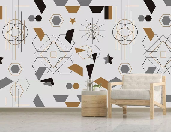 Geometric Wallpaper Abstract Line Wall Mural Modern Home Decor Living Room Bedroom Entryway Cafe Design