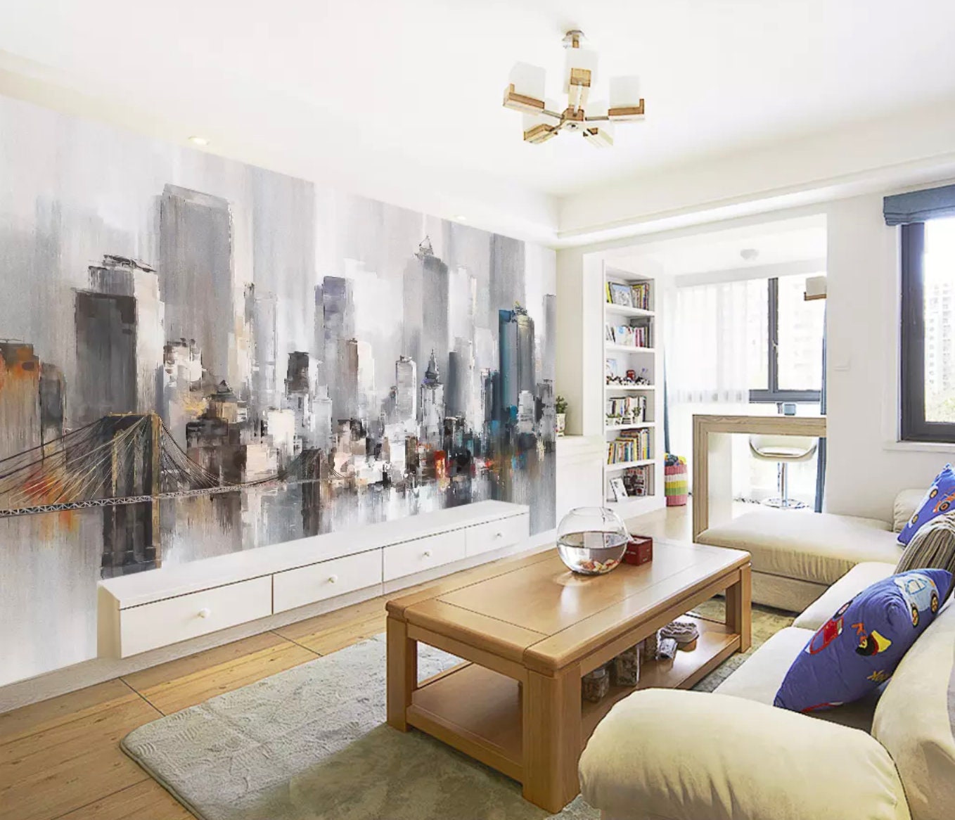 City Wallpaper New York City Wall Mural Watercolor Landscape Wall Art Modern Home Decor Living Room Bedroom Entryway