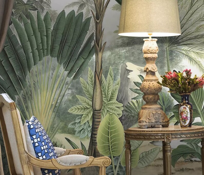 Forest Wallpaper Tropical Jungle Wall Mural Watercolor Landscape Wall Print Living Room Bedroom Entryway