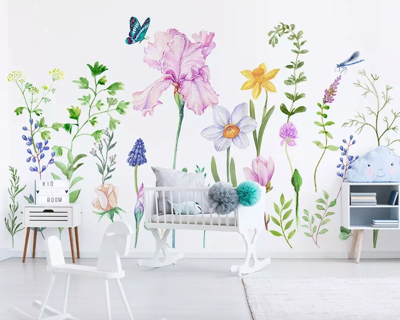 Floral Wallpaper Cartoon Flower Wall Mural Colorful Garden Wall Art Kitchen Wall Decor Living Room Bedroom Entryway