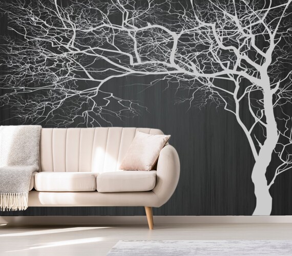 Tree Wallpaper Monochrome Tree Wall Mural Abstract Forest Wall Art Minimalist Home Decor Cafe Design Living Room