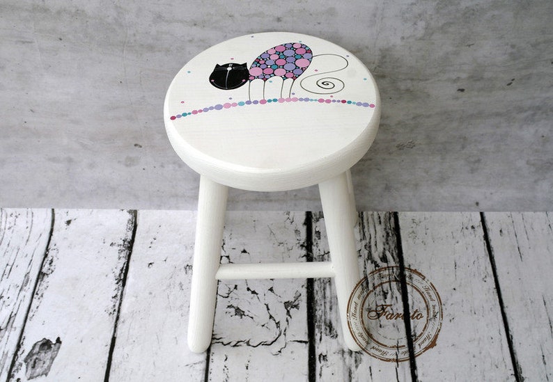 Wooden Chair Hand Painted For Baby Painted Colorful Kitten Gift On One Year Old Chair For Little Child Hand Made Childroom