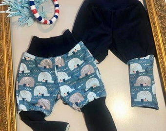 Reversible trousers, baby trousers, trousers for toddlers, 2-in-1 look, reversible trousers, whale, baby whale, maritime, sea creatures