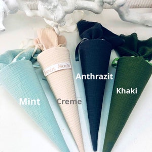 Kleine Schultüte 35 cm – Musselin einfarbig – Geschwistertüte zur Einschulung – handgemacht, Mini Schultüte, Vorschultüte, Kitatüte