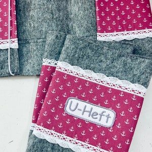 Untersuchungshefthülle mit kleinen Ankern, verschiedene Farben, personalisierbare U-Hefthülle Filz, Hülle Impfpass, Schutzhülle, Heft Hülle