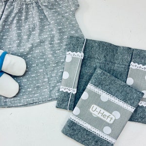 Untersuchungshefthülle, U-Hefthülle, Filz, Hülle für Impfpass, Schutzhülle, U-Heft Hülle, grau mit Kreisen, personalisierbar