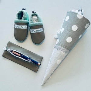 Small school cone in grey with white dots, made of 100% cotton (Ökotex 100) Sibling cone Sugar cone Kindergarten cone 35 cm 5th grade