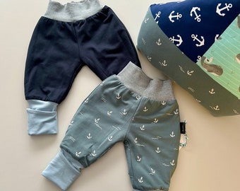 Reversible trousers, baby trousers, trousers for toddlers, 2in1 look, reversible trousers, anchor, dark blue, grey, maritime, crawling trousers, knickerbockers