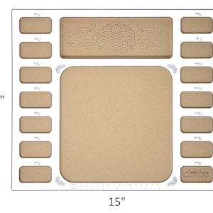 Top-down view of the 13"x15"x3/4" wood Seed Beaders Dream Board, an all-in-one beading workstation by Acclaim Crafts.