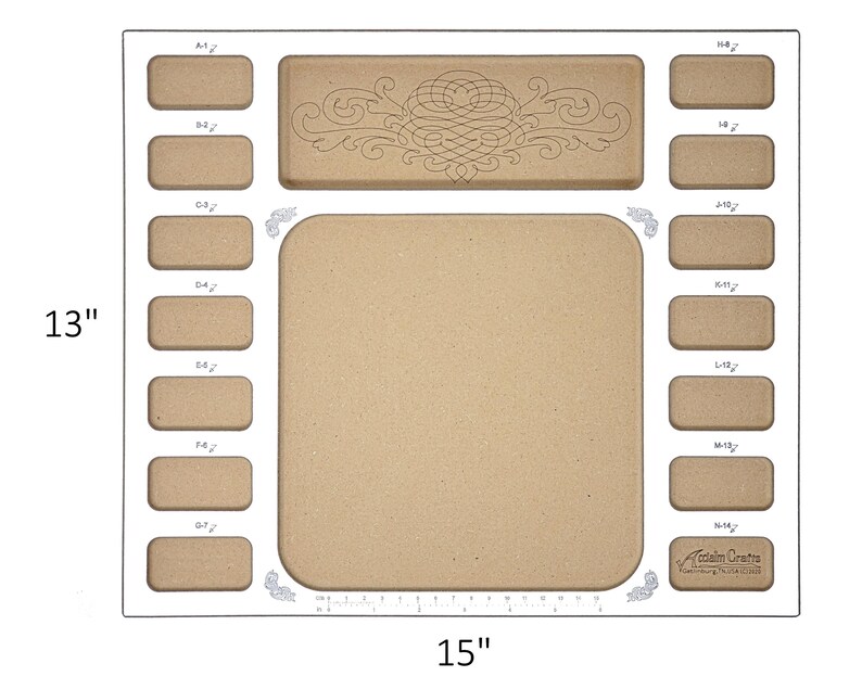 Top-down view of the 13"x15"x3/4" wood Seed Beaders Dream Board, an all-in-one beading workstation by Acclaim Crafts.