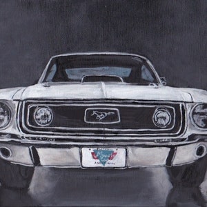 66" Mustang Muscle Car Art Original Oil Painting Framed 8x10 Inch