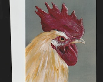 Rooster Reproduction Bird Art Note Card 5.5x4 Inch