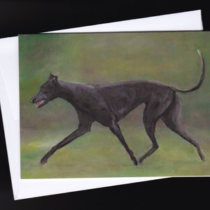 Greyhound Black Sighthound Canine Pet Dog Art Reproductie Note Card 5-1/2x4 inch
