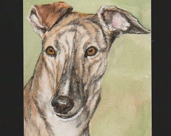 Greyhound Brindle Dog Canine Art Reproduction Postcard 4x5.5 inch