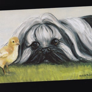 Shih-tzu Canine Dog Art Reproduction Note Card 5-1/2 x 4 pouces