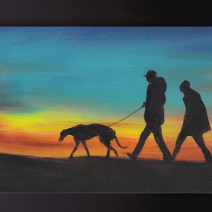 Greyhound Dog Art Reproduction Canine Sighthound Sunset Carte postale 5-1/2x4