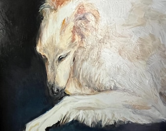 Borzoi Art Canine Dipinto ad olio originale incorniciato 5x7