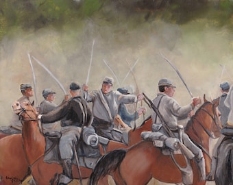 Gettysburg Battle Re-enact Original Oil Painting Signed