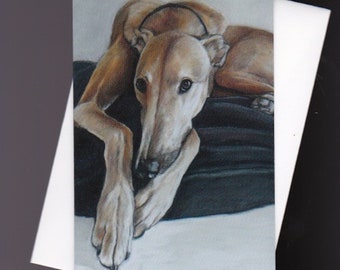 Greyhound Dog Art Sighthound Canine Reproduction Note Card 5-1/2x4 inches