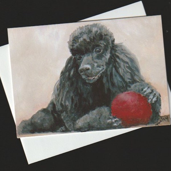 Poodle Black Miniature Dog Canine Note Card 5.5x4 Inch