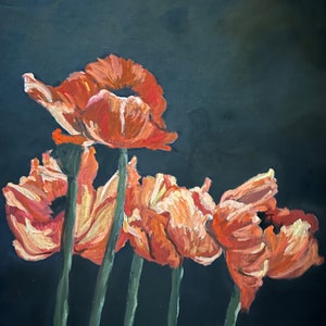 Poppies Red Flower Art Original Oil Painting 8x10 Unframed