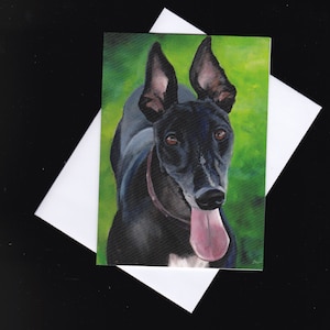 Zwarte Greyhound Windhond Hond Hond Reproductie Notitiekaart