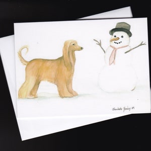 Afghaanse windhond &snowman dog art pet hond windhond reproductie nota wenskaart 5-1/2x4 inch