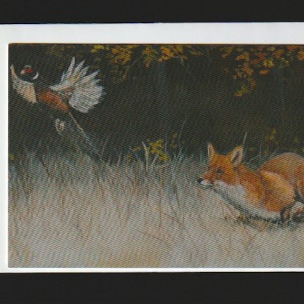 Fox Red Pheasant Wildlife Reproduction Art Note Card 5-5x4 Inch