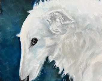 Borzoi  Wolfhound Original Dog Art Oil Painting Framed 6x6 Signed
